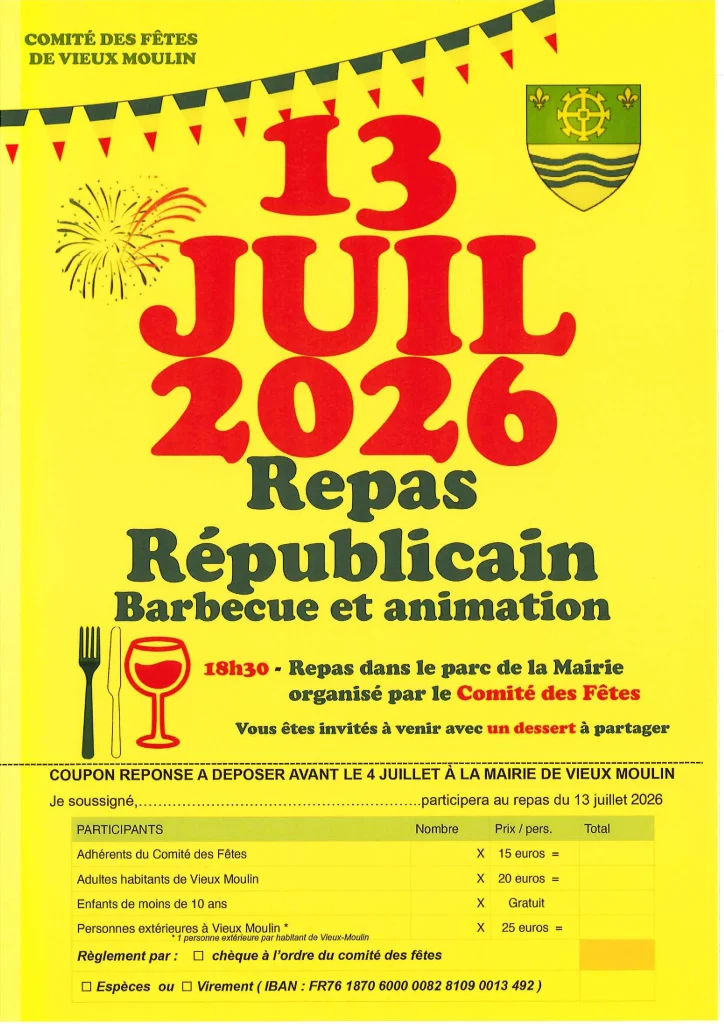 Lire la suite de l'actualité Repas Républicain 13 Juillet 2026